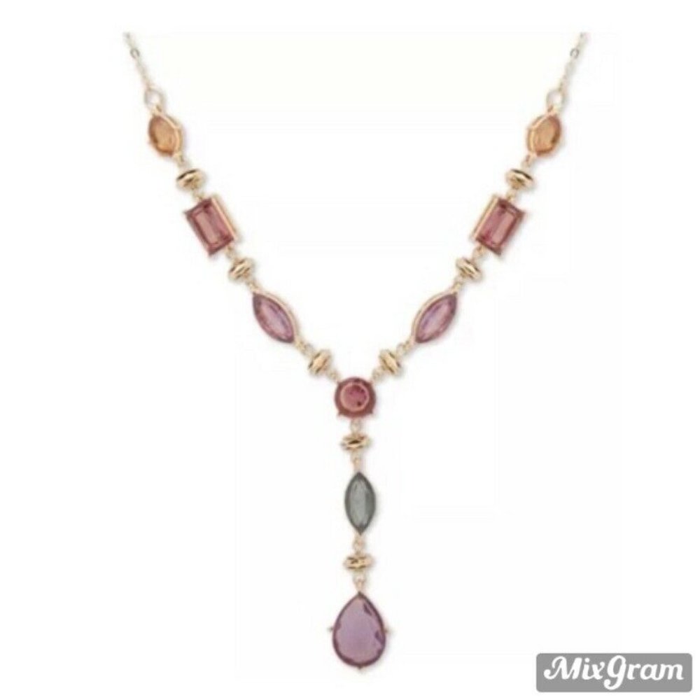 Anne Klein Gold-Tone Multi-Stone Lariat Necklace
